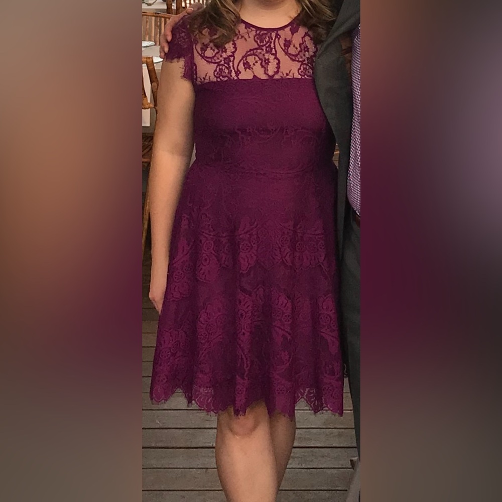 BB Dakota Purple Flutter Sleeve Lace Dress